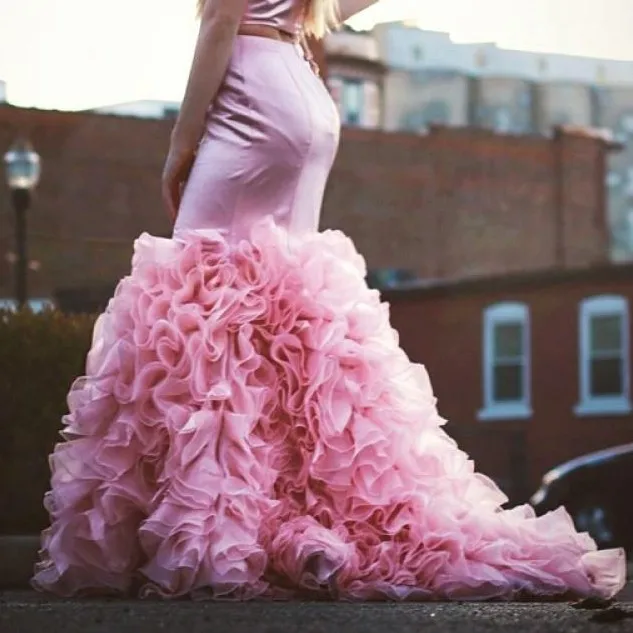 Long Mermaid Skirts Ruffles Pink Sexy With Train Homecoming Party Prom Evening Long Skirts