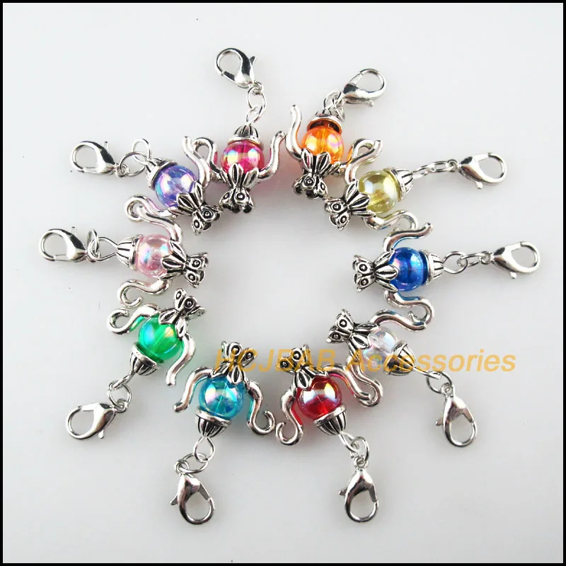 10 New Aladdin Lamp Charms Mixed Mirage Resin Tibetan Silver Plated With Lobster Claw Clasps Pendants 19x22mm