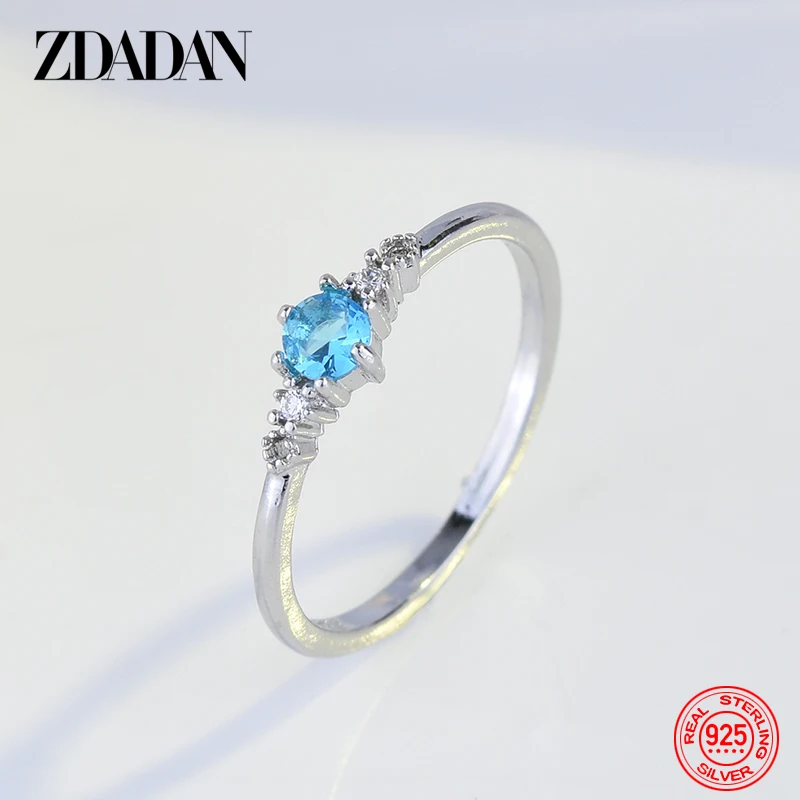 ZDADAN 925 Sterling Silver Aquamarine Rings For Women Charm Jewelry Party Gift