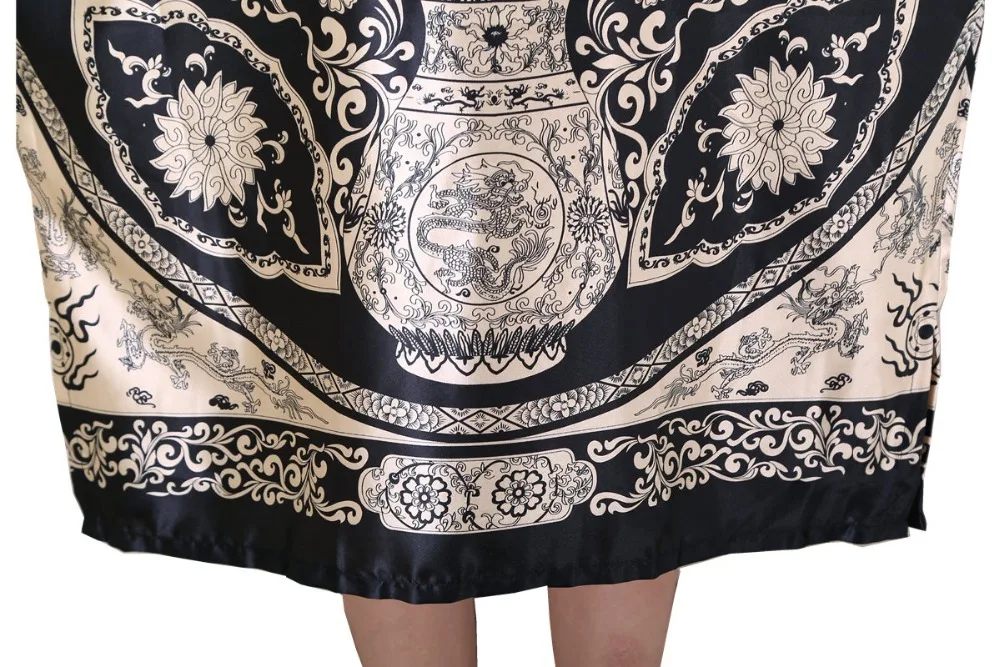 Bata de noche de seda sintética para Mujer, camisón de baño negro, bata de baño, ropa de dormir, Pijama de flores, talla grande, verano, Zh07C
