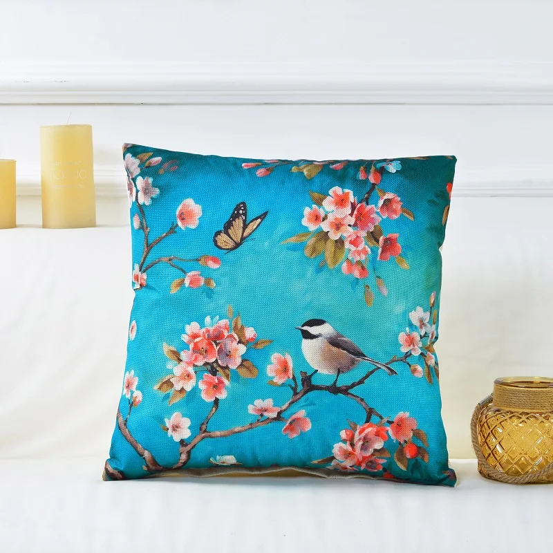 Cotton Linen Tropical Birds Printed Throw Pillow Case Flower Patter Cushion Cover 45*45cm Cojines Home Decorativos Para Sofa