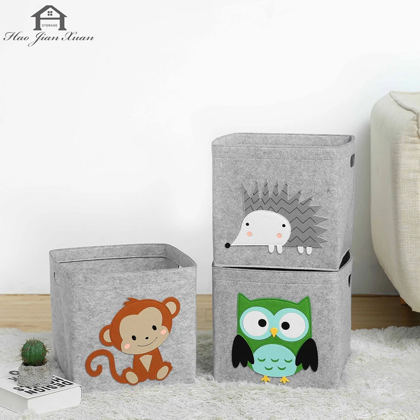 Cube Folding Toys Storage Box Kids Toys Organizer Box Felt Cloth Fabric Storage Basket For Cartoon Animal Nursery Toy Bins