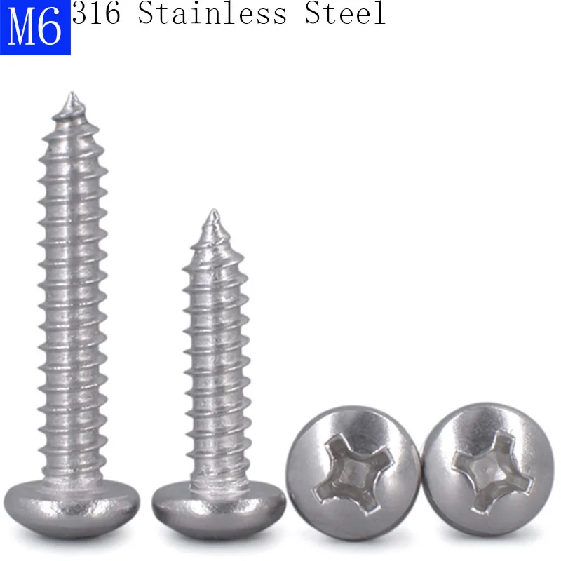 

M6 316 Stainless Steel A4 Phillips Cross Recessed PAN Head Self Tapping Screws bolts DIN 7981