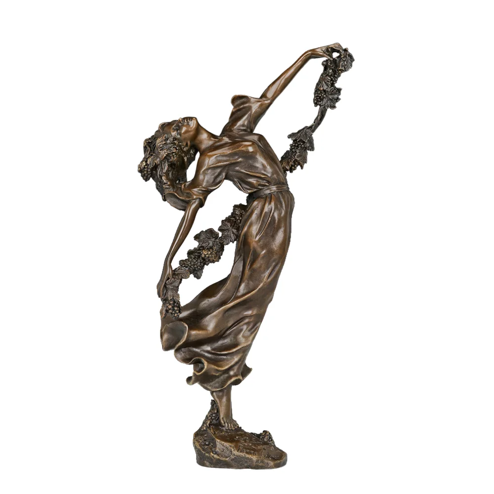 

Grape Woman Statue Western Female Art Sculpture Hot Cast Pure Bronze Gorgeous Home Office Decoration Gift