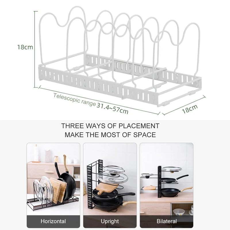 Black White Retractable Pot Cover Rack Countertop Sitting Cutting Board Rack Multifunctional Kitchen Storage Drain Storage Rack