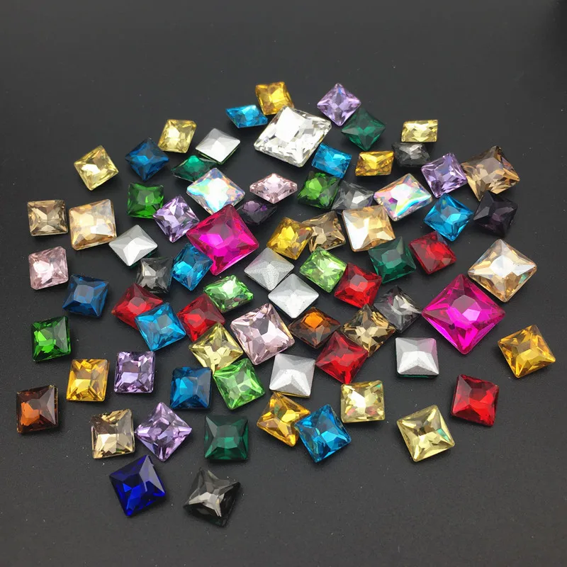 Glass Crystal 8,10,12,14 mm nice colors Square shape Glue on rhinestone beads ornament handimade craft accessories diy trimming