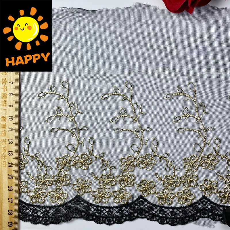 19CM Europe Luxury Golden Thread Lace Embroidered Ribbon Trim Edge Lace Fabric DIY Wedding Dresses Sewing Accessories