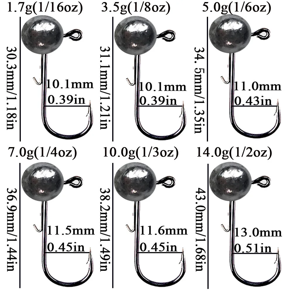 5pcs/10pcs Jig Head Fishing hook 3.5g 5g 7g 10g 14g Round Ball Jig Head Hook Weedless Fishhook Soft Worm Fishing Accessories