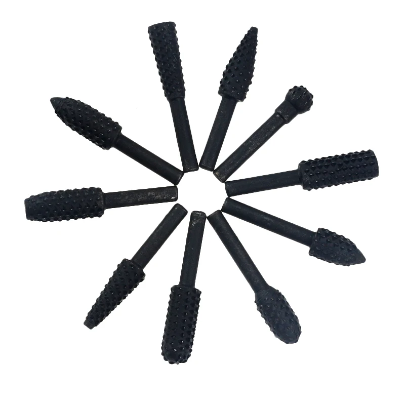 10PCS 1/4'' 6mm Shank Rotary Burr Set Wood Rasp File Drill Bits Rotary Rasp Set for Woodworking