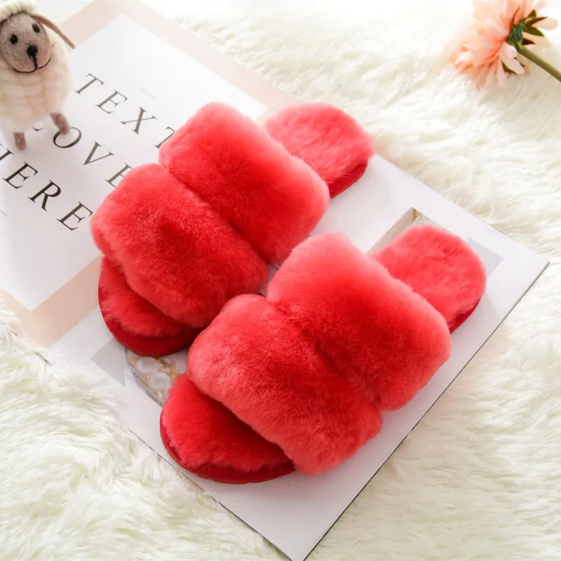 Top Quality Natural Sheepskin Home Slippers Winter Women Indoor Slippers Fur Slippers Wool Flip Flops Slipper Lady Home Shoes