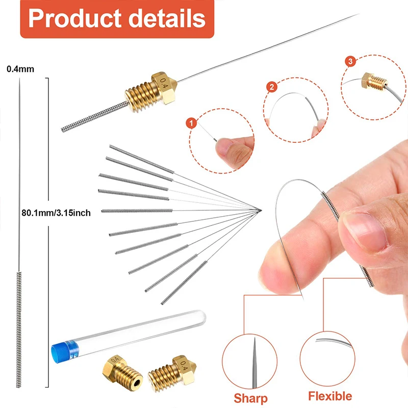 HotXYZ 3D Printer Nozzle Cleaning  Tool Kit Stainless Steel Needle Set for MK8 E3D 3D Printing  Accessories
