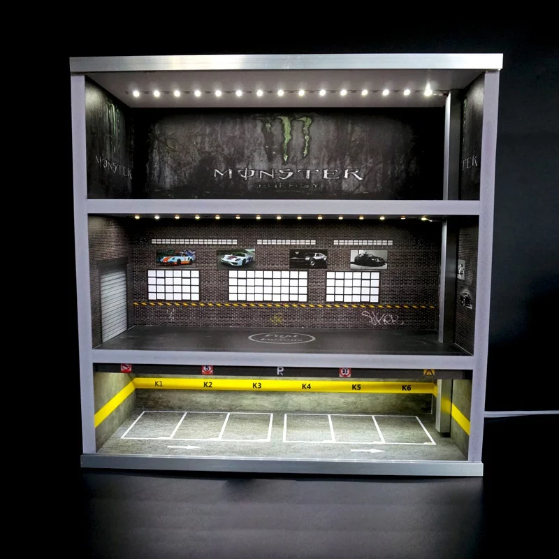 1/64 Underground Parking Lot lot scene garage Car model 3 layers display cabinet light storage box decoration