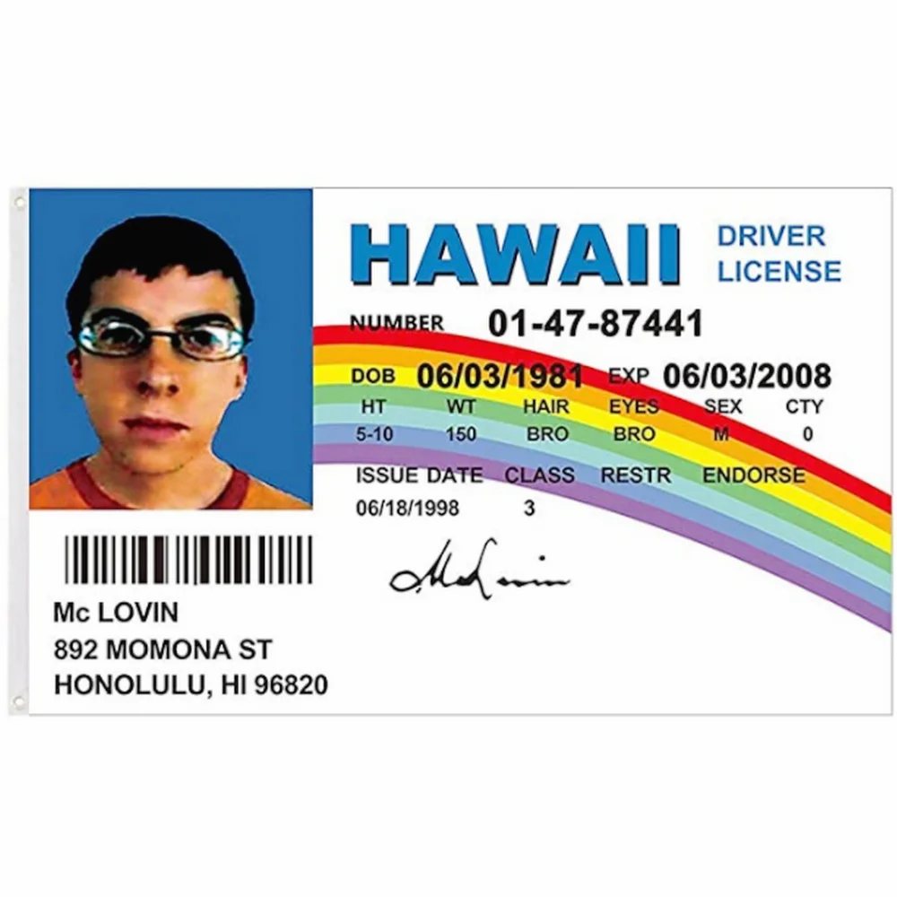 custom flag 90x150cm 3x5 ft McLovin Flag fake ID Driver License Banner polyester fabrics hanging flag banner for decoration