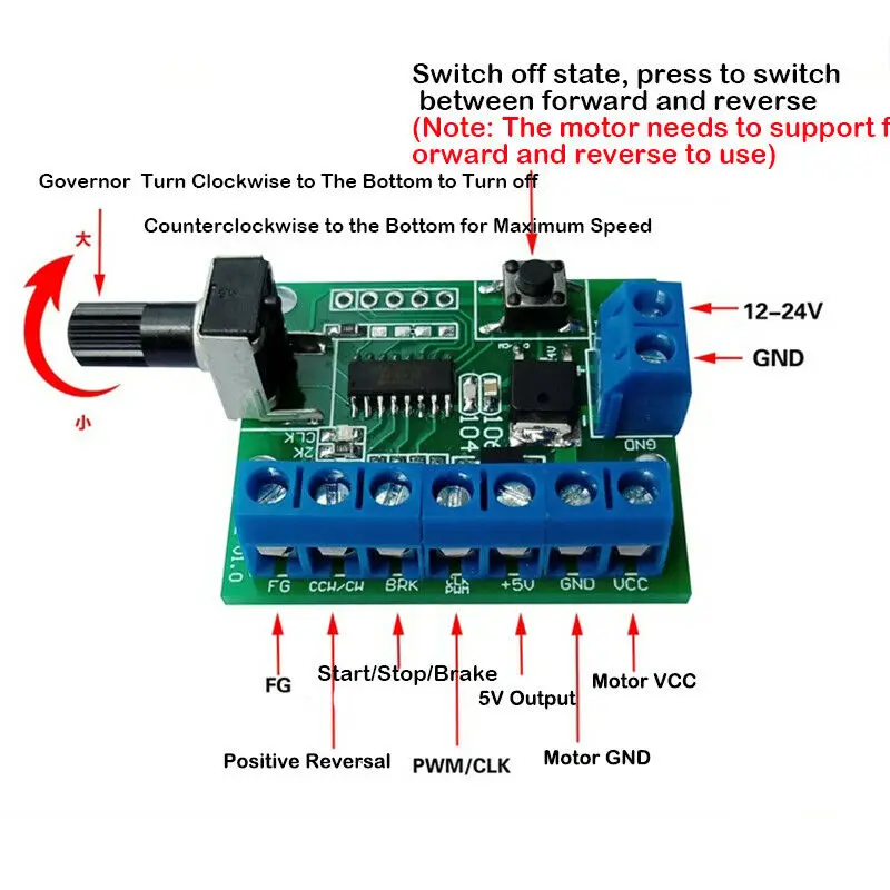 PWM DC Brushless Motor Controller DC 12V-24V BLDC Speed Switch Regulation CLK Drive Switching Governor Dirve Motor Board