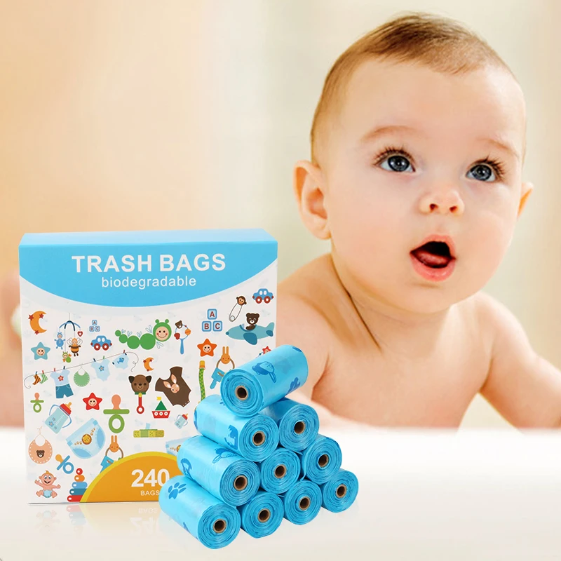 240 Count Diaper Disposal Bag Eco-Friendly Baby Disposable Diaper Bags 100% Biodegradable Diaper Sacks blue Unscented Nappy Bags