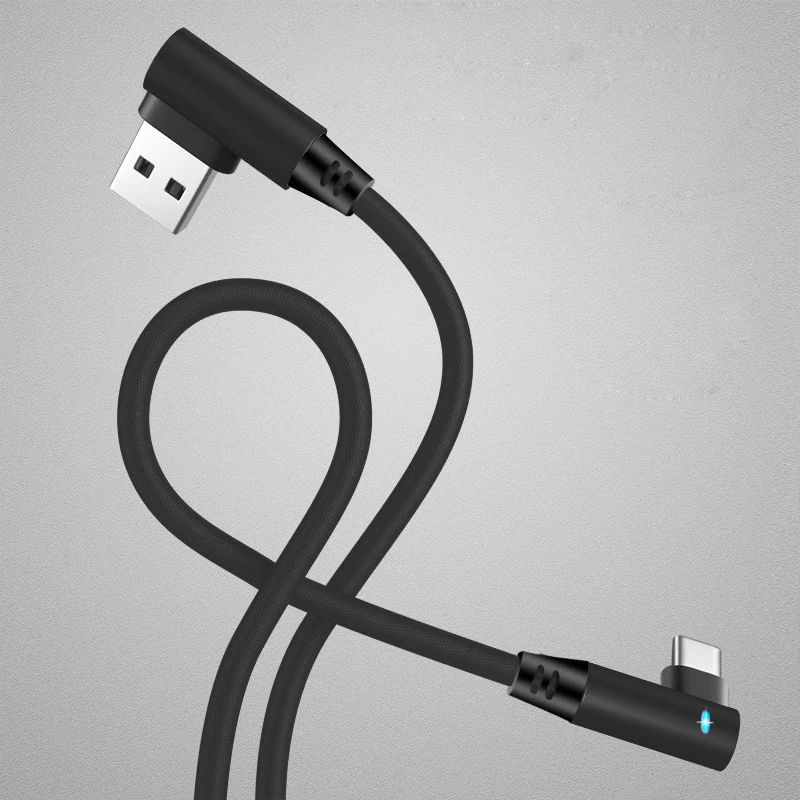 Podwójny łokieć kabel Usb typu c 90 stopni pleciony kabel do transmisji danych Usb 2.4A szybkie ładowanie typu c kabel Usb ze światłem mody wysokiej