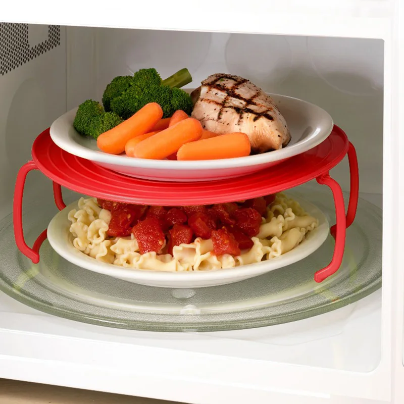 3 Colors Microwave Plastic Stand Multifunction Kitchen Plate Rack Plastic Stacker A Lid And A Cooling Rack Kitchen Accessories