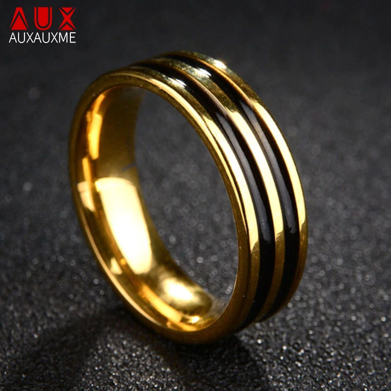 Auxauxme Simple Black Double-Line Glaze Rings Color oro acciaio al titanio per uomo donna gioielli regali Dropshipping