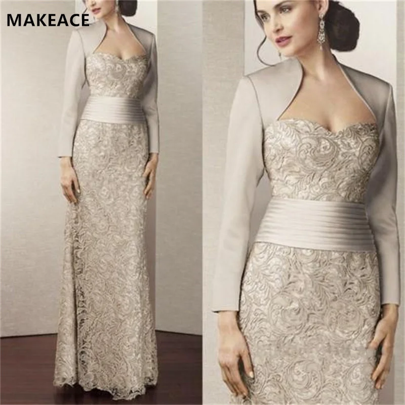 

2023 New On Sale Elegant Brown Appliqued Lace PleatsFull Sleeves Mother of the Bride Dresses Sweetheart Wedding Party Gowns