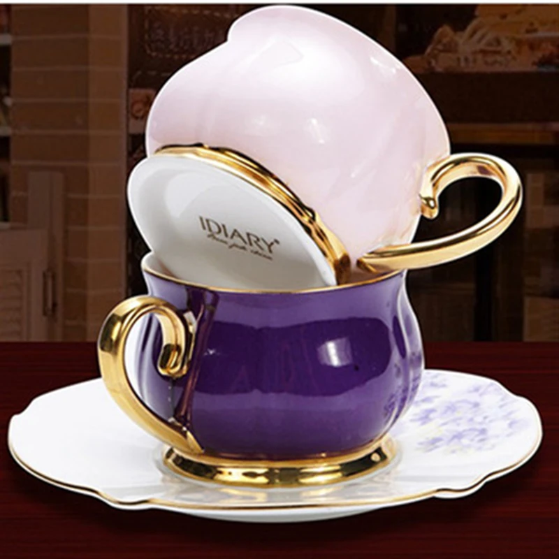 Bone China Coffee Cup Exquisite Couple Cup Pink Purple Cup Saucer 2 Cup Saucer Coffee Set Tea Set