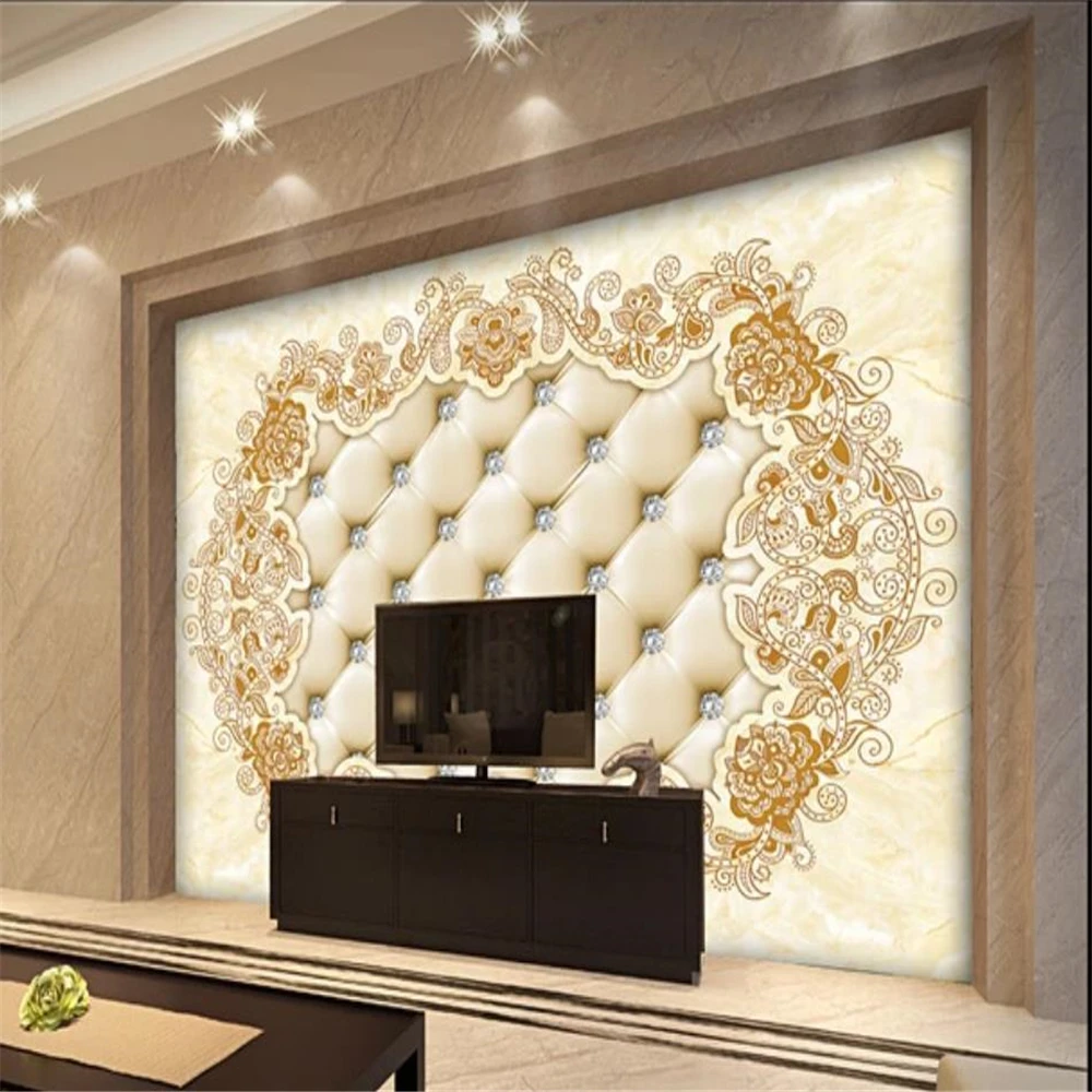 photo wall murals wallpaper European style leather diamond soft pack pattern background wall