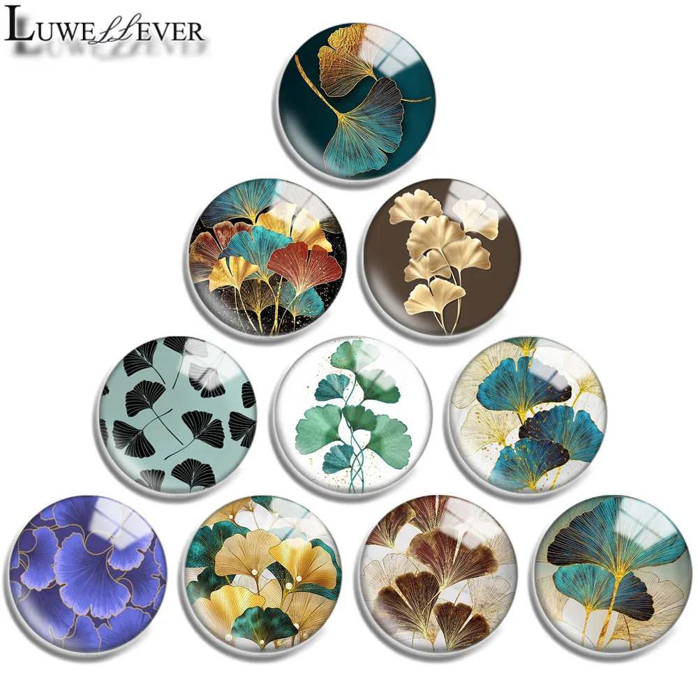 10mm 12mm 20mm 25mm 30mm 40mm 742 Ginkgo Mix Round Glass Cabochon Jewelry Finding 18mm Snap Button Charm Bracelet