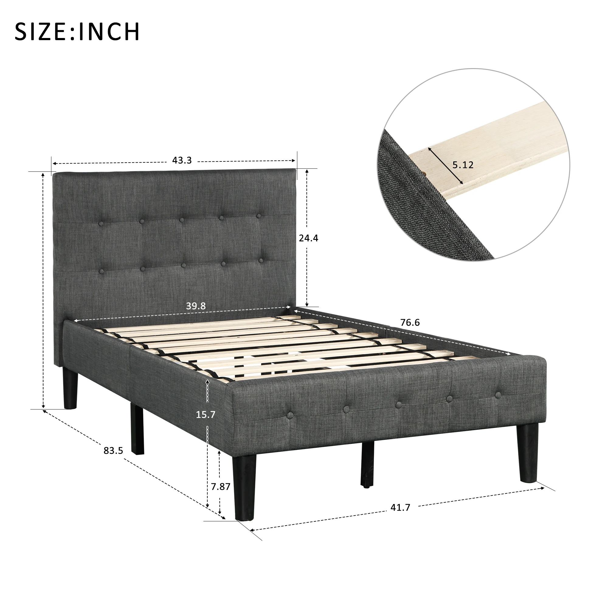 Platform Bed with Wooden Slat Support and Tufted Headboard and Footboard (Twin)   Bedroom Furniture for Livingroom US Warehouse