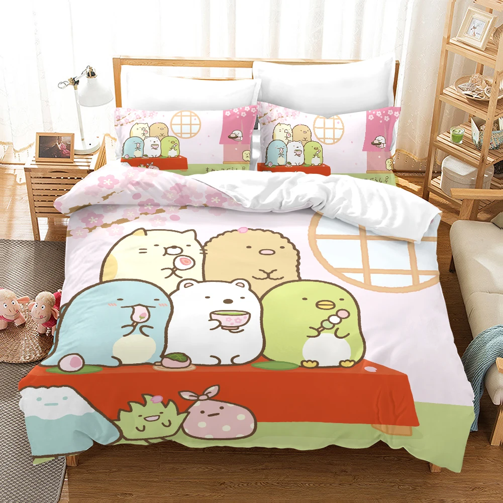 3D Printed Sumikko Gurashi Pattern Comforter Cover with Pillow Cover Bedding Set Single Double Twin Full Queen King Size Bed Set