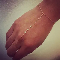 MinaMaMa Fashion Simple Stainless Steel Colorful Crystal Link Chain Finger Bracelets For Women Finger Hand Chain Jewelry Gifts