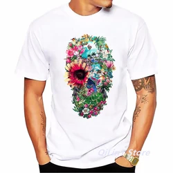 Men 2024 Summer Fashion Skull Flower Plant Print Short Sleeve Tshirt Male T-Shirt Homme Hip Hop T Shirt Geek Top Cool Streetwear