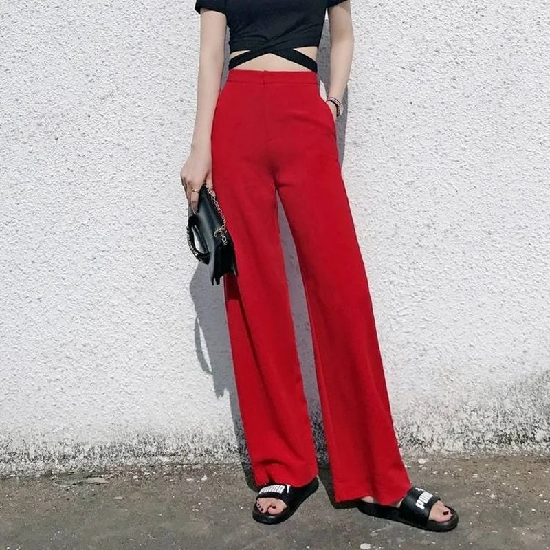 Red High Waist Wide-leg Pants Women\'s Loose Straight Vertical Wide-leg Pants Pants Casual Pants Korean Pants Women\'s Autumn New