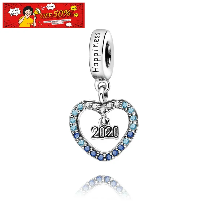 SALE! 925 Sterling Silver Beads 2020 Club Heart Dangle Charm Fit Original Pandora Bracelets Women DIY Fashion Jewelry