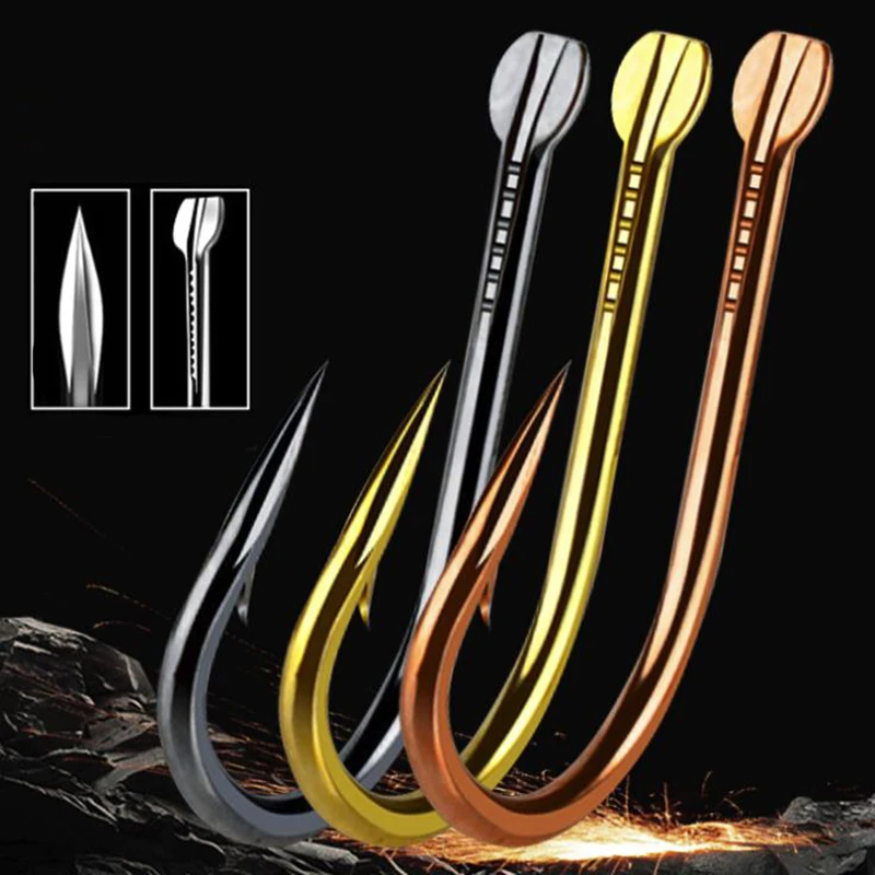 DYGYGYFZ 50pcs/pack of Double Slot Izu Fish Hook Black Gold Blood Slot Slot with Barbed Bulk Hook Fishing Gear