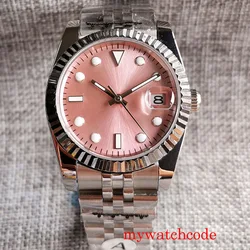 36mm BLIGER 21 Jewels MIYOTA 8215 PT5000 Movement Men Watch Sapphire Crystal Pink Dial Jubilee Bracelet Luminous Marks