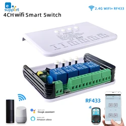 EWeLink Wifi 4CH inteligentnego domu sterownik silnika przełącznik, DC 12V 24V 32V 110V 220V,4 kanałowy przekaźnik, Alexa Google RF433 pilot zdalnego sterowania