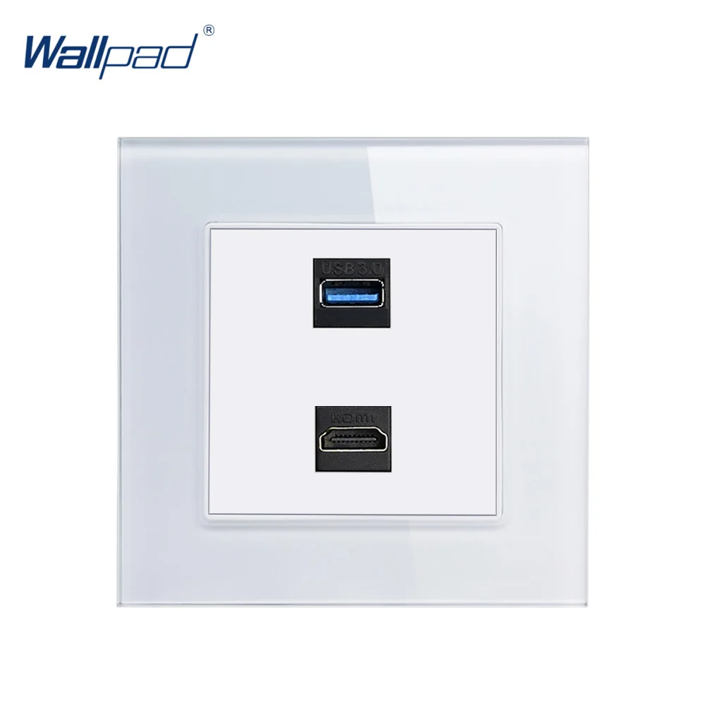 USB HDMI Wall Socket Glass Panel Wallpad USB 3.0 Data Transmission Ports with HDMI Outlet 86mm * 86mm