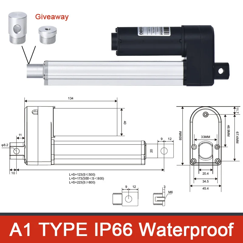 DHLA3000 50MM Stroke Electric Linear Actuator IP66 Waterproof DC24V 12V DC Motor 3000N 300KG 660lb With Wireless Controller