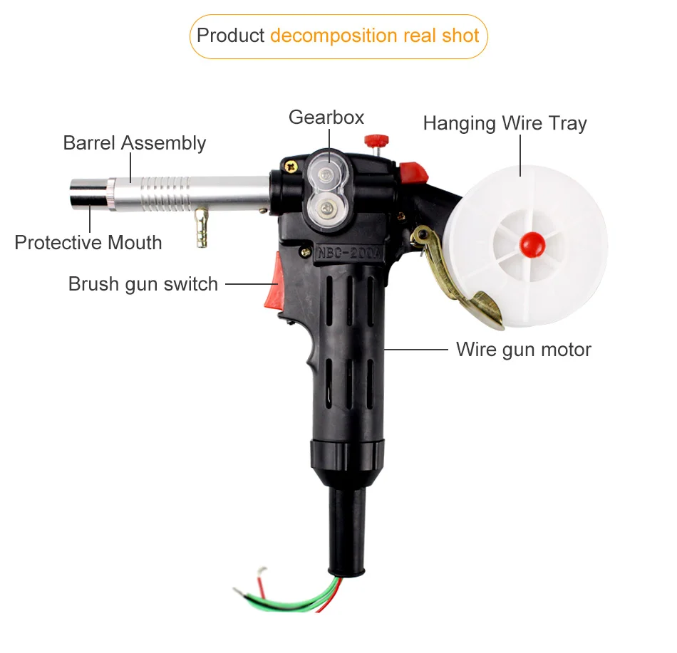 NBC-200A MIG Welding Gun Spool Gun Push Pull Feeder Aluminum Welding Torch Duty Cycle for Welding Tool Without Cable