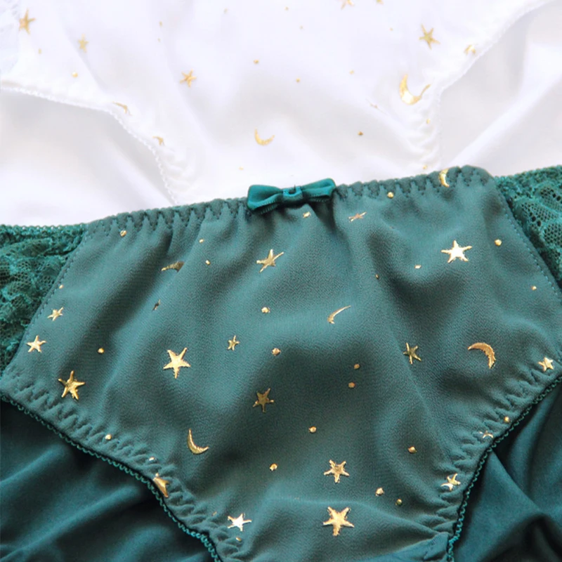 Women\'s Panties Large Sizes Chiffon Fabric Printed Stars and Moon Sexy Lace Panties Big Briefsfemale Underwear Plus Size Women