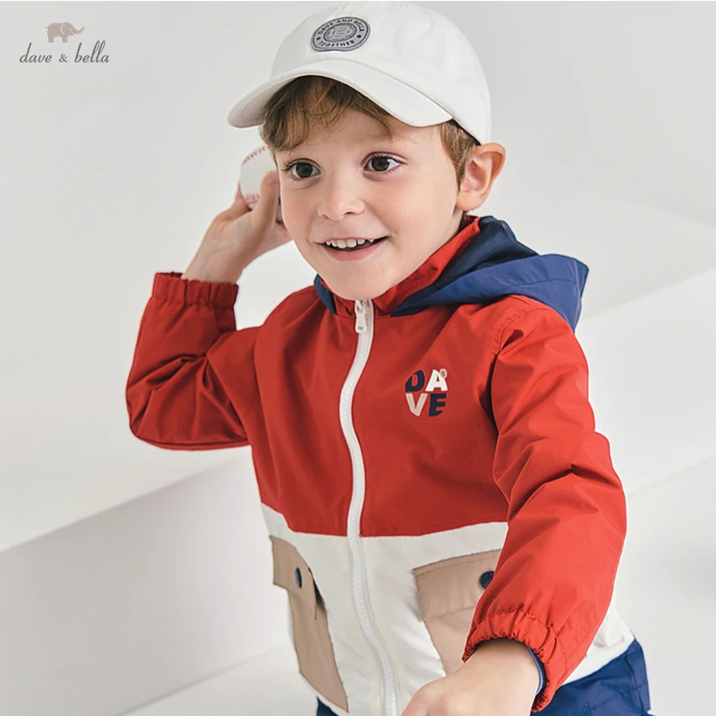 DK1220413 dave bella spring kids boys 5Y-13Y fashion letter pockets coat casual children boy tops infant toddler outerwear