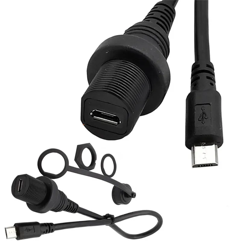 Cable impermeable Micro USB IP67, Cable de extensión de conector impermeable de montaje en Panel Micro-USB 2,0 de 5 pines IP 67 macho a hembra 0,3 m 1m