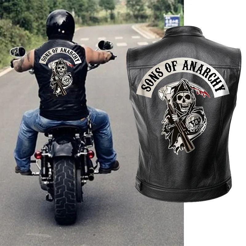 Motorcycle Leather Vest Men Rivaled PU Punk Retro Classical Casual Waistcoat Motocross Equipment Bicycle Motorcycle Jacket