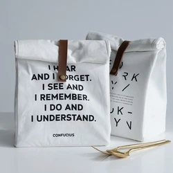 Canvas Geïsoleerde Warmte Lunch Tas Engels Alfabet Patroon Voedsel Opslag Container Verse Houden Thermo Pouch Bento Cooler Handtas