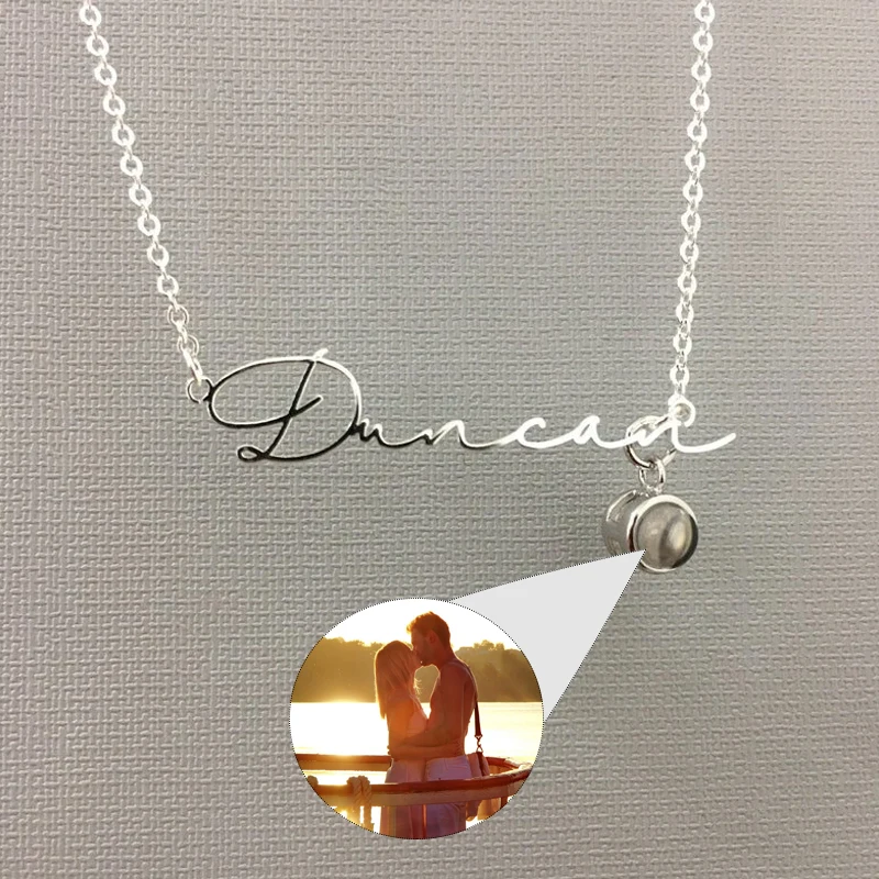 

Custom Necklace With Picture Personalized Handwritten Name Nameplate Necklace Projection Photo Necklace Valentine's Day Gift