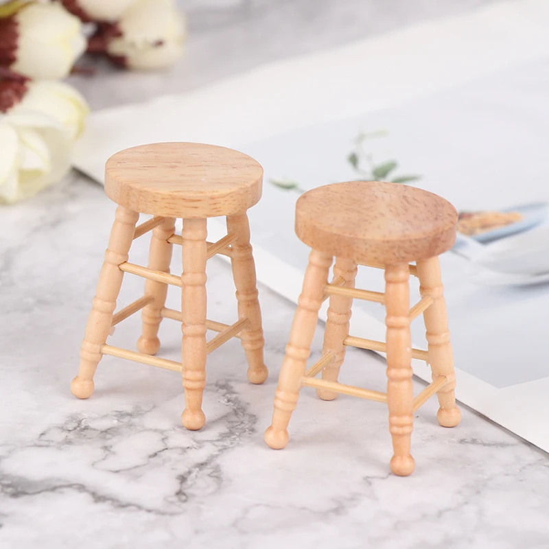 Simulation Pretend Play Children Toy Dollhouse Wooden Round Bar High Stool Mini Ornaments Food and Play Accessories