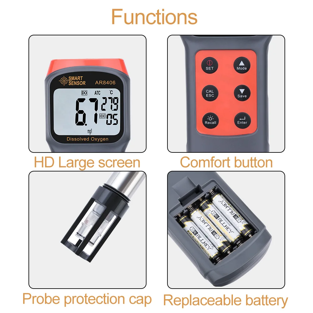 Professional Digital Dissolved Oxygen Meter Water Quality Tester DO Tester 0-30mg/L Measuring Range Oxygen Contents Detector