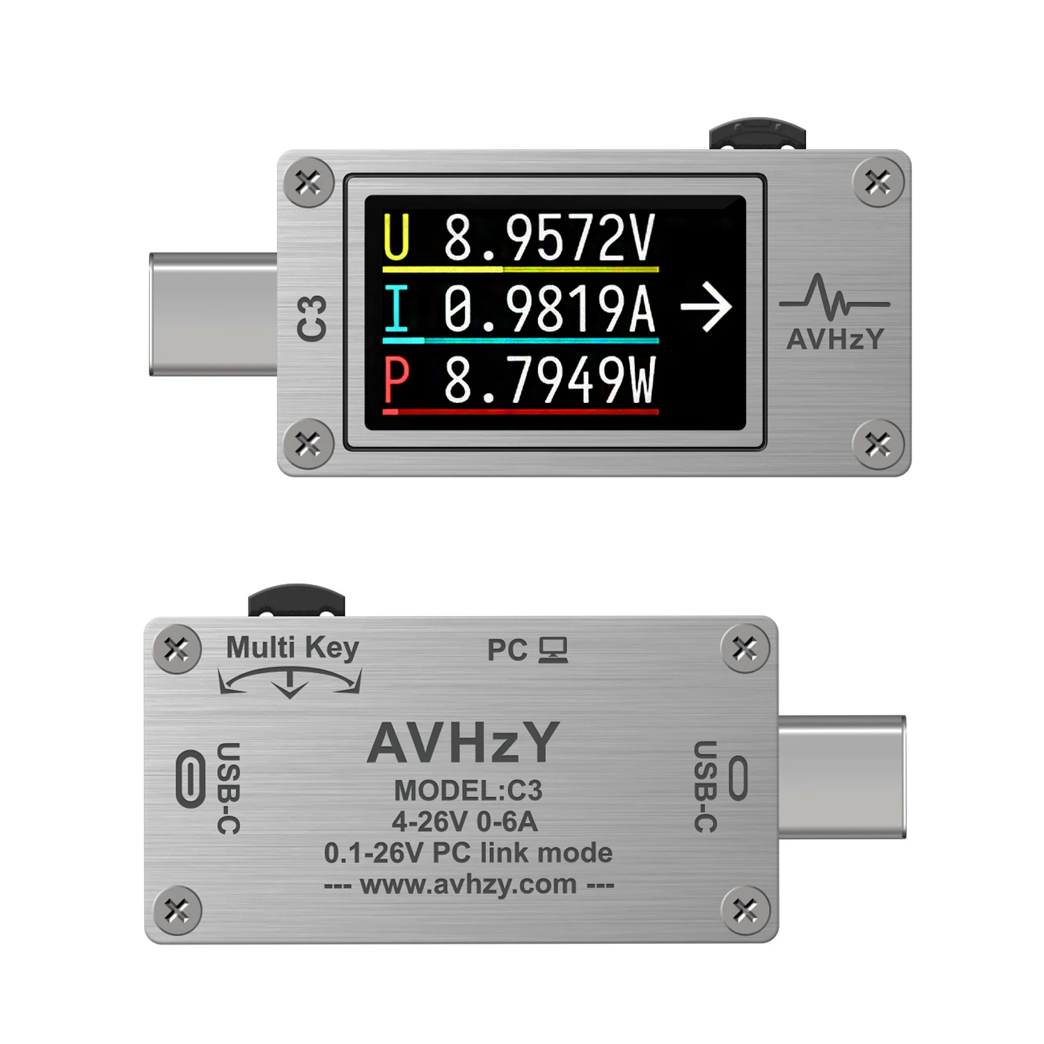 AVHzY USB 3.1 Power Meter Digital Multimeter Current Tester Voltage Detector Lua interpreter integrated DC 26V 6A AVHzY CT3