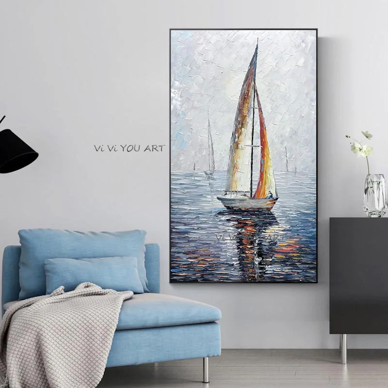 100% Handmade Personality Ferry AStract Combination Canvas Paintings Modern Wall Art Pictures For Living Room Office Decor