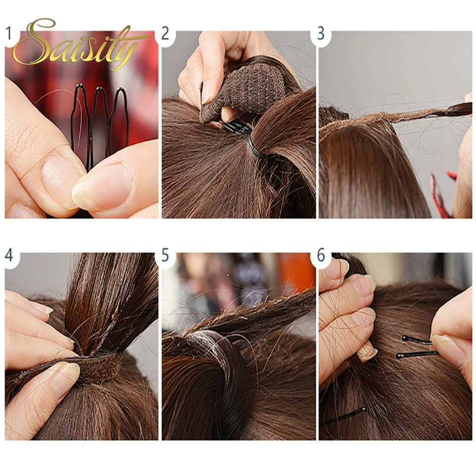 Saisity 22Inches Synthetic Long Straight Wrap Around Clip In Ponytail Hair Extension Heat Resistant Pony Tail Fake Hair