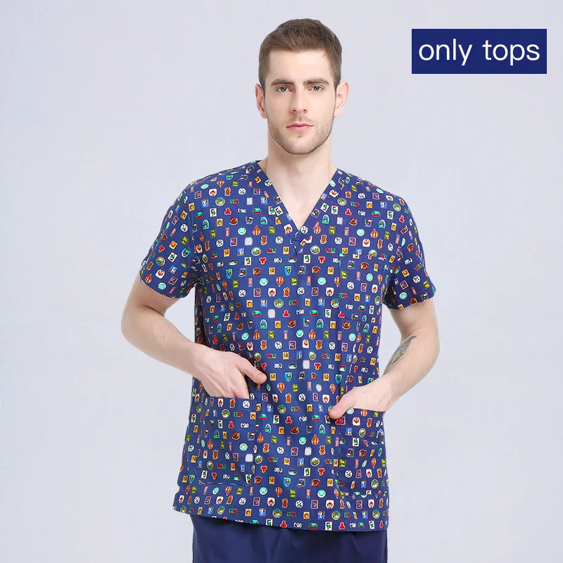 Uniforme azul de gato com decote em v para homens, camiseta de beleza para salão de beleza e trabalho de animais de estimação, 2019